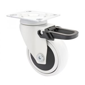 Furniture White Castor 75mm Soft Wheel Swivel Braked 3C-Series