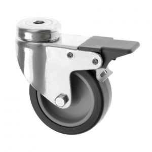 100mm M10 Bolt Hole Braked Castors Grey Rubber Wheel 
