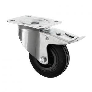 100mm Swivel Braked Castor Black Rubber Wheel