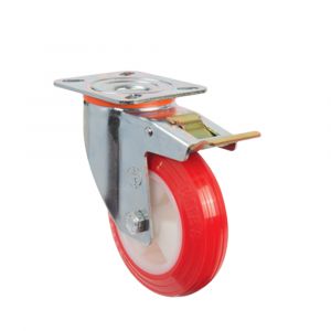 200mm Pressed Steel Castors with Red Polyamide Wheel and Directional Brake