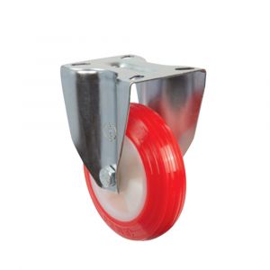 80mm Pressed Steel Fixed Castor with Red Polyamide Wheel
