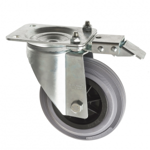 160mm Grey Rubber Industrial Castors with Directional Lock