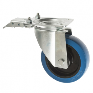 200mm Non Marking Blue Rubber Castors with Directional Lock