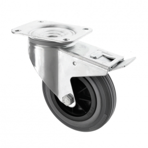 160mm Swivel Braked Castor Grey Rubber Wheel 