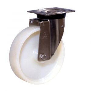 Zinc Plated Swivel Castor with 150mm White Nylon Wheel LAG