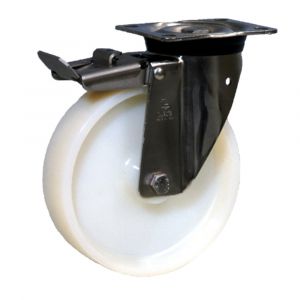 Zinc Plated Braked Swivel Castor with 150mm White Nylon Wheel LAG
