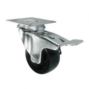 50mm Light Duty Swivel Castor with Brake Black Plastic Wheel