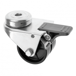 50mm Twin Wheeled Castor with Brake and Black Plastic Wheel