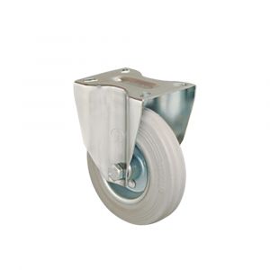 125mm Pressed Steel Fixed Castor with Grey Rubber Wheel