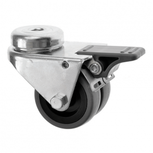 75mm Bolt Hole Castor with Brake Twin Grey Rubber Wheel