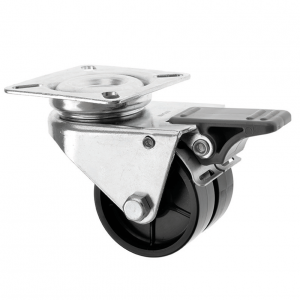 50mm Twin Wheel Black Plastic Castor with Brake