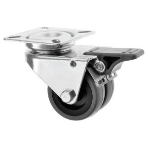 50mm Twin Wheel Grey Rubber Castor with Brake 