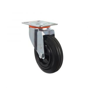 125mm Pressed Steel Swivel Castor with Black Rubber Wheel