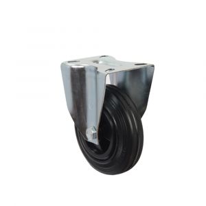125mm Pressed Steel Fixed Castor with Black Rubber Wheel