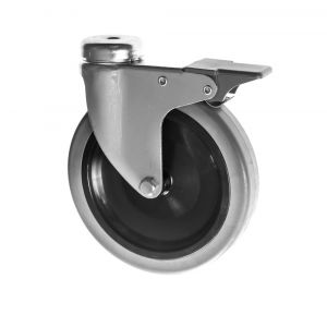 Bolt hole Castor with 125mm grey rubber wheel and Brake