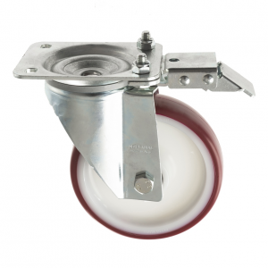 160mm Red Polyurethane Castor Wheel with Directional Lock