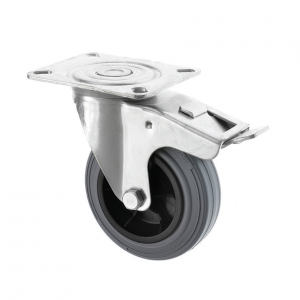 100mm Grey Rubber Swivel Castor Wheel with Brake