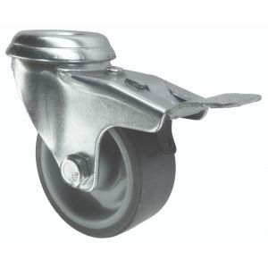 50mm Bolt Hole Braked Castors Grey Rubber Wheel