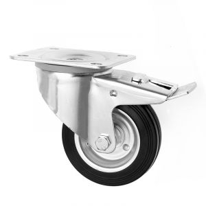 100mm Braked Castors with a Black Rubber Wheel and a Metal Centre