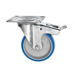 125mm Swivel Braked Castor Blue Polyurethane Wheel 