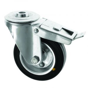 160mm Swivel Bolt Hole Braked Castor Anti Static Rubber  Wheel