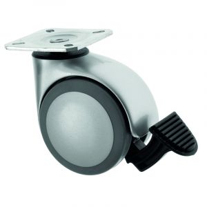 BS 75mm Twin Wheeled Designer Castor with a Plate Fitting and a Brake