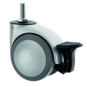 BS 75mm Twin Wheeled Designer Castor with Treaded Stem and Brake