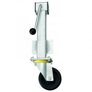 RH 160mm Heavy Duty Jacking Castor with a 200mm lift and a swivel rubber wheel