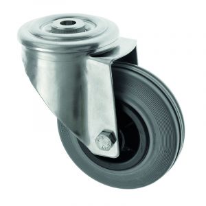 100mm Medium Duty Swivel Bolt Hole Stainless Steel Castor Grey Rubber Wheel