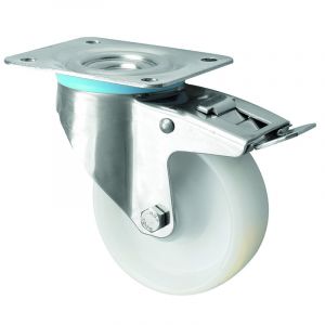 200mm Swivel Stainless Steel Braked Castor Nylon Wheel