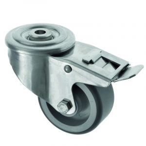 80mm Swivel Bolt Hole Stainless Steel Braked Castor Polyurethane Wheel