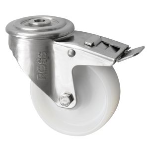 125mm Swivel Bolt Hole Stainless Steel Braked Castor Nylon Wheel