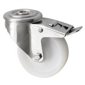 100mm Swivel Bolt Hole Stainless Steel Braked Castor Nylon Wheel