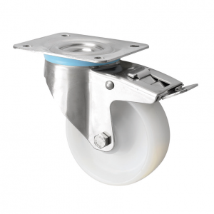 100mm Stainless Steel Braked Castor with Nylon Wheel