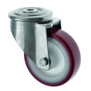 Swivel Bolt Hole Stainless Steel Castor 80mm Maroon Polyurethane Wheel