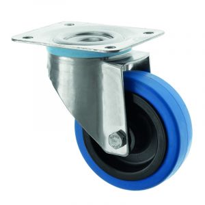 Stainless Steel Swivel Castor Blue Rubber Wheel 80mm