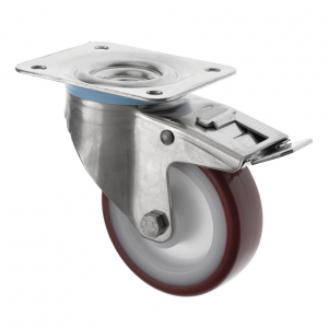100mm Swivel Stainless Steel Braked Castor Polyurethane Wheel 