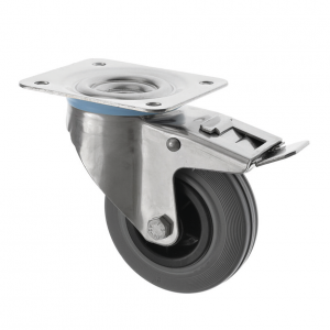 160mm Swivel Stainless Steel Braked Castor Rubber Wheel