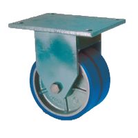 G80 Fixed Top Plate Cast Iron Twin Castors with Blue Polyurethane