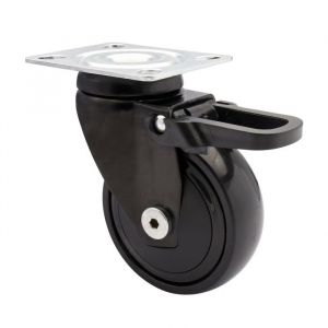 Black Furniture Castor 75mm Soft Wheel Swivel Braked 3C-Series 