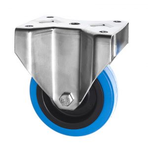 Stainless Steel Fixed Castor Top Plate Fitting Blue Rubber Wheel