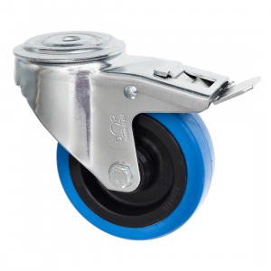 100mm Bolt Hole Castor with Brake Blue Rubber Wheel