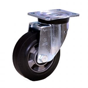 LAG 200mm Black Elasticated Rubber Wheel, Heavy Duty Swivel Castor