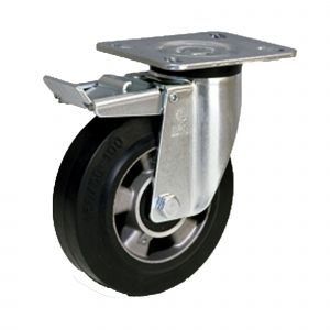 LAG 250mm Black Elasticated Rubber Wheel, Heavy Duty Swivel Braked Castor