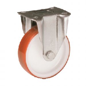 LAG 100mm Fixed Zinc Plated Steel Castor with Orange Polyurethane Wheel 