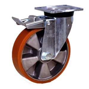 TAU Heavy Duty Braked Castors Polyurethane 100mm Aluminium Wheel 280kg