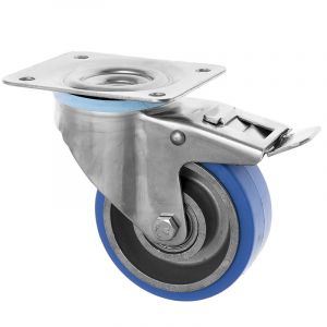 100mm Stainless Steel High Temp Castors with Brake & Rubber Wheel