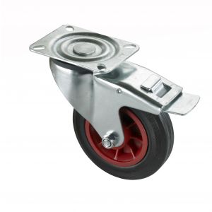 Pair of Braked Castors 160mm Rubber Tyred Wheels