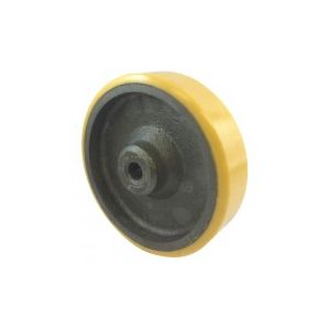 Yellow Polyurethane Wheel 125mm Cast Iron 12mm Plain Bore