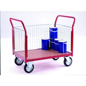 Heavy Duty Platform Trolley 3 Mesh Sides 1000 x 600mm Timber Deck